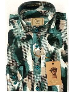  Cigar Couture Men's Abstract Print Long Sleeve Sport Shirt M-1402 Jade