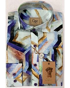  Cigar Couture Men's Geometric Print Long Sleeve Sport Shirt M-1415 Purple