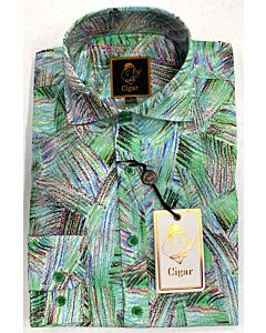 Cigar Couture Signature Men's Color Burst Print Long Sleeve Sport Shirt M-1561 Green