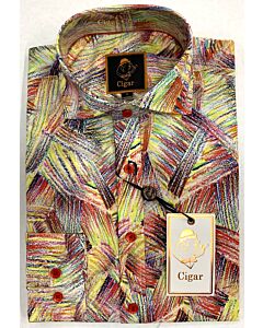 Cigar Couture Signature Men's Color Burst Print Long Sleeve Sport Shirt M-1561 Red