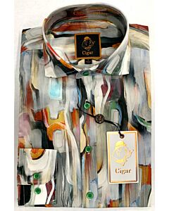 Cigar Couture Signature Men's Brush Stroke Print Long Sleeve Sport Shirt M-1562 Rust