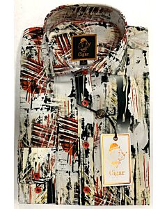 Cigar Couture Signature Men's Abstract Print Long Sleeve Sport Shirt M-1563 Red