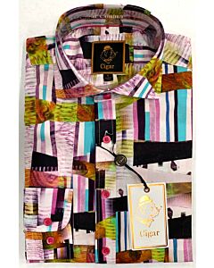 Cigar Couture Signature Men's Mosaic Print Long Sleeve Sport Shirt M-1564 Lavender