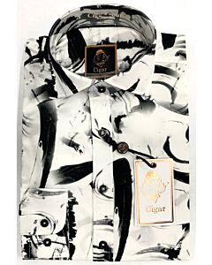 Cigar Couture Signature Men's Abstract Print Long Sleeve Sport Shirt M-1565 White