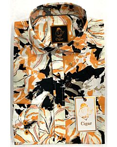 Cigar Couture Signature Men's Abstract Print Long Sleeve Sport Shirt M-1566 Orange
