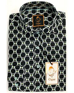 Cigar Couture Signature Men's Dot Print Long Sleeve Sport Shirt M-1568 Moss