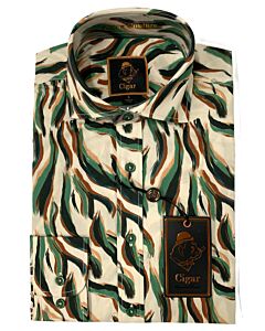 Cigar Couture Signature Men's Brush Stroke Print Long Sleeve Sport Shirt M-1604 Cream