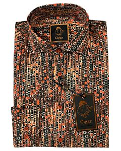 Cigar Couture Signature Men's Dot Print Long Sleeve Sport Shirt M-1608 Mocha