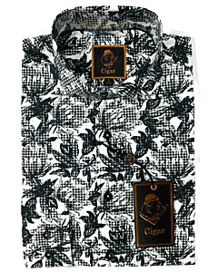 Cigar Couture Signature Men's Floral Print Long Sleeve Sport Shirt M-1609 Black