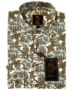 Cigar Couture Signature Men's Floral Print Long Sleeve Sport Shirt M-1609 Taupe
