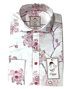 Cigar Couture Signature Men's Floral Print Long Sleeve Sport Shirt M-1905 Rosewood