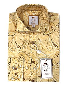 Cigar Couture Signature Men's Paisley Print Long Sleeve Sport Shirt M-1909 Apricot
