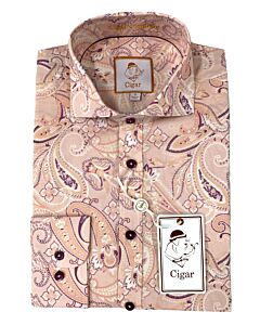 Cigar Couture Signature Men's Paisley Print Long Sleeve Sport Shirt M-1909 Dark Rose