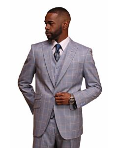 Vitali Sky Plaid Modern Fit Vested Suit M8029 main image 1