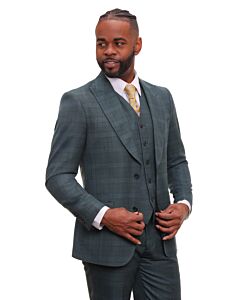 Vitali Bottle Green Muted Plaid Vested Modern Fit Suit M8120