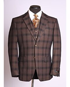 Vitali Coffee Brown Plaid Vested Modern Fit Suit M8607