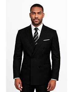 Mantoni Black Solid Modern Fit Wool Double Breasted Suit M40901-1 DB