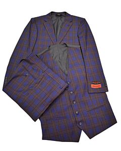 Mazari Blue Plaid Modern Fit Vested Suit 2235 Venice