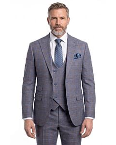 Mazari Blue Plaid Modern Fit Vested Suit 2362 Scoop V