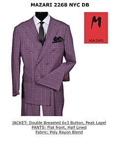 Mazari Mauve Windowpane Modern Fit Double Breasted Suit 2268 NYC