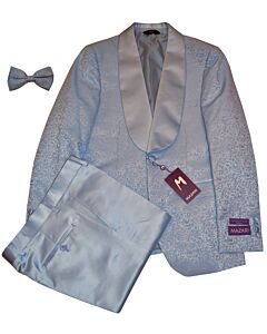 Mazari Men's Light Blue Slim Fit Tuxedo Suit w/ Matching Bow Tie Austin 9606