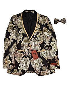 Mazari Men's Modern Fit Tuxedo Jacket w/ Matching Bow Tie Shawl 9618 Gold