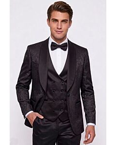 Mazari Men's Black/Black Slim Fit Tuxedo Suit w/ Matching Bow Tie Met 9648