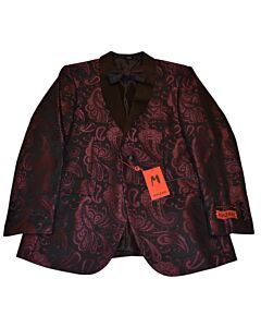 Mazari Men's Fashion Paisley Sport Coat w/ Matching Bow Tie 9566 Party S/C Wine