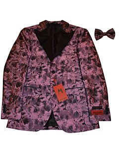 Mazari Men's Modern Fit Tuxedo Dinner Jacket w/ Matching Bow Tie Peak 9532 Muave