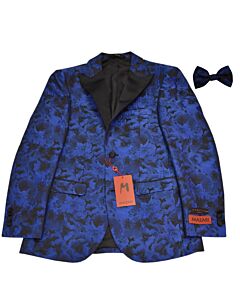 Mazari Men's Modern Fit Tuxedo Dinner Jacket w/ Matching Bow Tie Peak 9532 Royal