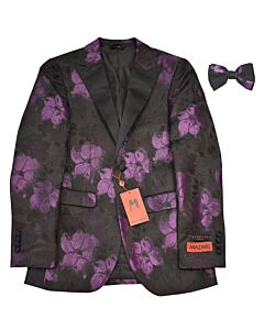 Mazari Men's Modern Fit Tuxedo Dinner Jacket w/ Matching Bow Tie Uno 9616 Purple