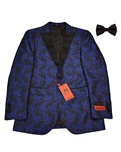 Mazari Men's Modern Fit Tuxedo Dinner Jacket w/ Matching Bow Tie Peak 9522 Royal