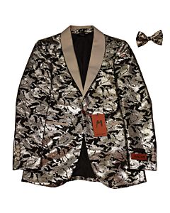 Mazari Men's Modern Fit Tuxedo Jacket w/ Matching Bow Tie Shawl 9534 Black