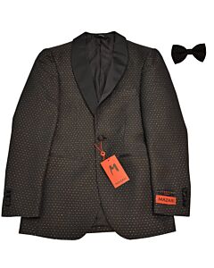 Mazari Men's Modern Fit Tuxedo Jacket w/ Matching Bow Tie Shawl 9588 Black