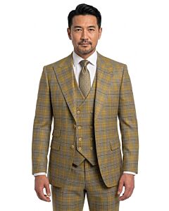 Mazari Mustard Plaid Modern Fit Vested Suit 2410 Leo