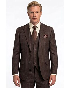 Michael Adam Toast Tonal Windowpane Modern Fit Vested Suit 3504 Paris