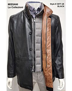 Missani Le Collezioni Men's Black Lambskin Leather Bomber Jacket 3977-28 Black