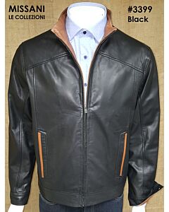 Missani Le Collezioni Men's Lambskin Leather Bomber Jacket 3399  Black