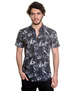 Mizumi Couture Men's Modern Fit Palm Tree Print Short Sleeve Sport Shirt M1207S Black