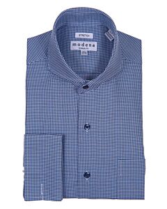 Modena Navy Small Check French Cuff Dress Shirt M778CA0F