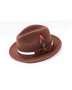 Montique Hats H-100 Pinch Front Wool Felt Fedora Brown