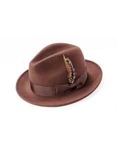 Montique Hats H-60 Pinch Front Wool Felt Fedora Brown