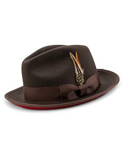 Montique Hats H-75 Pinch Front Two Tone Wool Felt Fedora Brown/Red