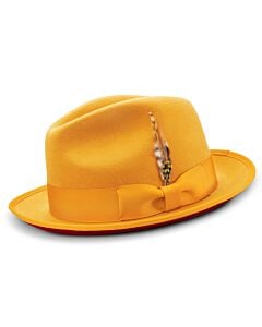 Montique Hats H-75 Pinch Front Two Tone Wool Felt Fedora Gold/Red
