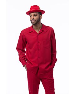 Montique Men's Walking Leisure Suit 2 Piece Set 1641 Red