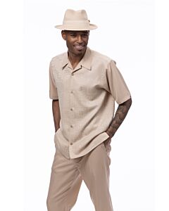 Montique Men's Walking Leisure Suit 2 Piece Set 2514 Beige