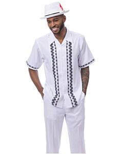 Montique Men's Walking Leisure Suit 2 Piece Set 2604 White