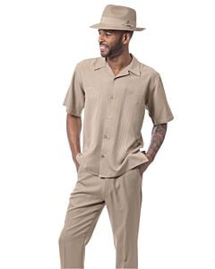 Montique Men's Walking Leisure Suit 2 Piece Set 2616 Kahki