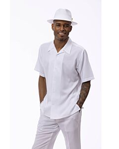 Montique Men's Walking Leisure Suit 2 Piece Set LN-77 White