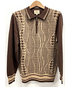  Cigar Couture Men's 1/4 Zip Knit Long Sleeve Sweater Shirt P-302 Brown